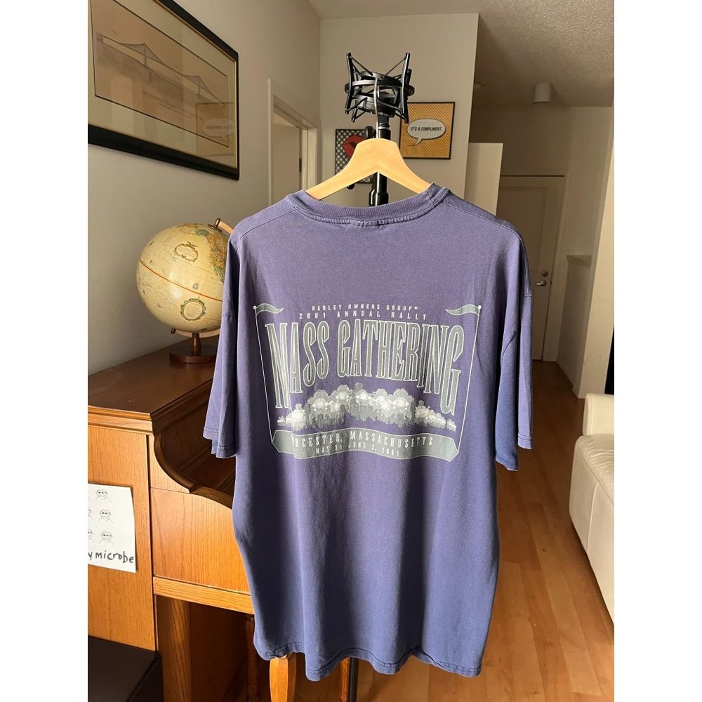 HARLEY DAVIDSON VINTAGE HARLEY'S OWNER GROUP 2001 T SHIRT SIZE XL NAVY BOSTON